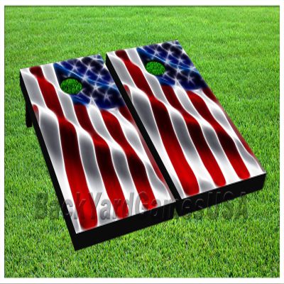 American Flag Series - Premium Cornhole Boards - Includes 2 Regulation Size 4' x 2' Cornhole Boards, and a Set of 8 Double Stitched Cornhole Bags (American Wavy Flag)