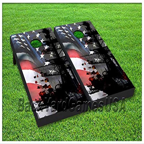 American Flag Series - Premium Cornhole Boards - Includes 2 Regulation Size 4' x 2' Cornhole Boards, and a Set of 8 Double Stitched Cornhole Bags (American Navy Flag)