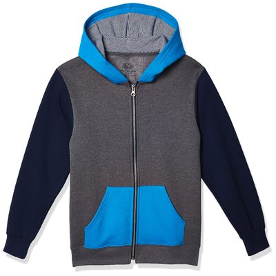 Fruit of the Loom boys Fleece Sweatshirts, Hoodies, Sweatpants & Joggers Shirt, Full Zip - Charcoal Heather/Navy, XX-Large US