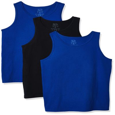 Fruit of the Loom boys Tag-free Cotton Tees (Assorted Color Multipacks) Shirt, Tank - 3 Pack White/Cobalt/Black, X-Small US