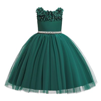 Glamulice Dark Green Flower Girl Dress Floral Embroidery with Belt Sash Tulle Vintage Wedding Party Dresses Birthday Holiday Princess Photo Shoot Prom Dance Kids Formal Pageant Ball Gown Christmas 4