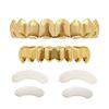 24K Plated Gold Grillz 8 Teeth Mouth Top & Bottom Set Hip Hop Bling Grills for Men + Microfiber Cloth view 1