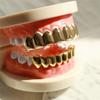 24K Plated Gold Grillz 8 Teeth Mouth Top & Bottom Set Hip Hop Bling Grills for Men + Microfiber Cloth view 2