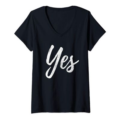 Womens YES Positive You Can Attitude Do It Mindset Inspiring White V-Neck T-Shirt