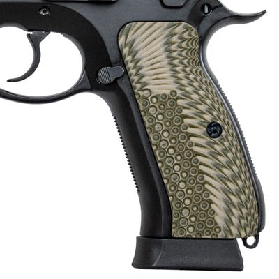 Guuun G10 CZ Grips for Full Size CZ 75 SP-01 OPS Eagle Wing Texture - OD/Green