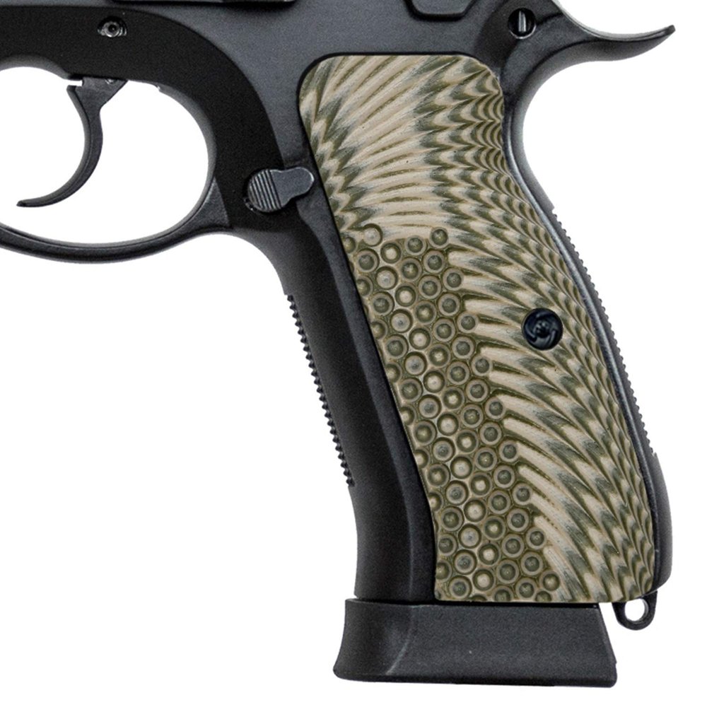Guuun G10 CZ Grips for Full Size CZ 75 SP-01 OPS Eagle Wing Texture - OD/Green