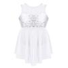 Agoky Kids Girl's Lyrical Dance Costume Dress Illusion Sweetheart Chiffon Skirted Leotard Modern Contemporary Dresses White 5-6