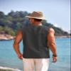 COOFANDY Mens Sleeveless Hippie Tops Casual Lace Up Tunic V-Neck Yoga Beach Top Charcoal view 3
