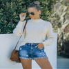 luvamia Jean Shorts Womens Mid Rise Stretchy Cut Off Frayed Denim Shorts Ripped Summer Casual Beach Vacation Clothes Lapis Storm Size Medium Fits US 8-10 view 4