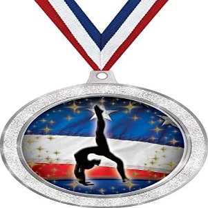 2 1/2" Gymnastics Medal, Silver Glitter Back Walkover Medal Awards 10 Pack Prime