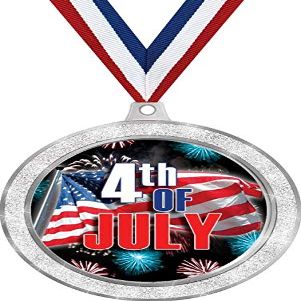 4th of July Medal, 2 1/2" Silver Glitter Fourth of July Medals, Great Holiday Awards 50 Pack Prime