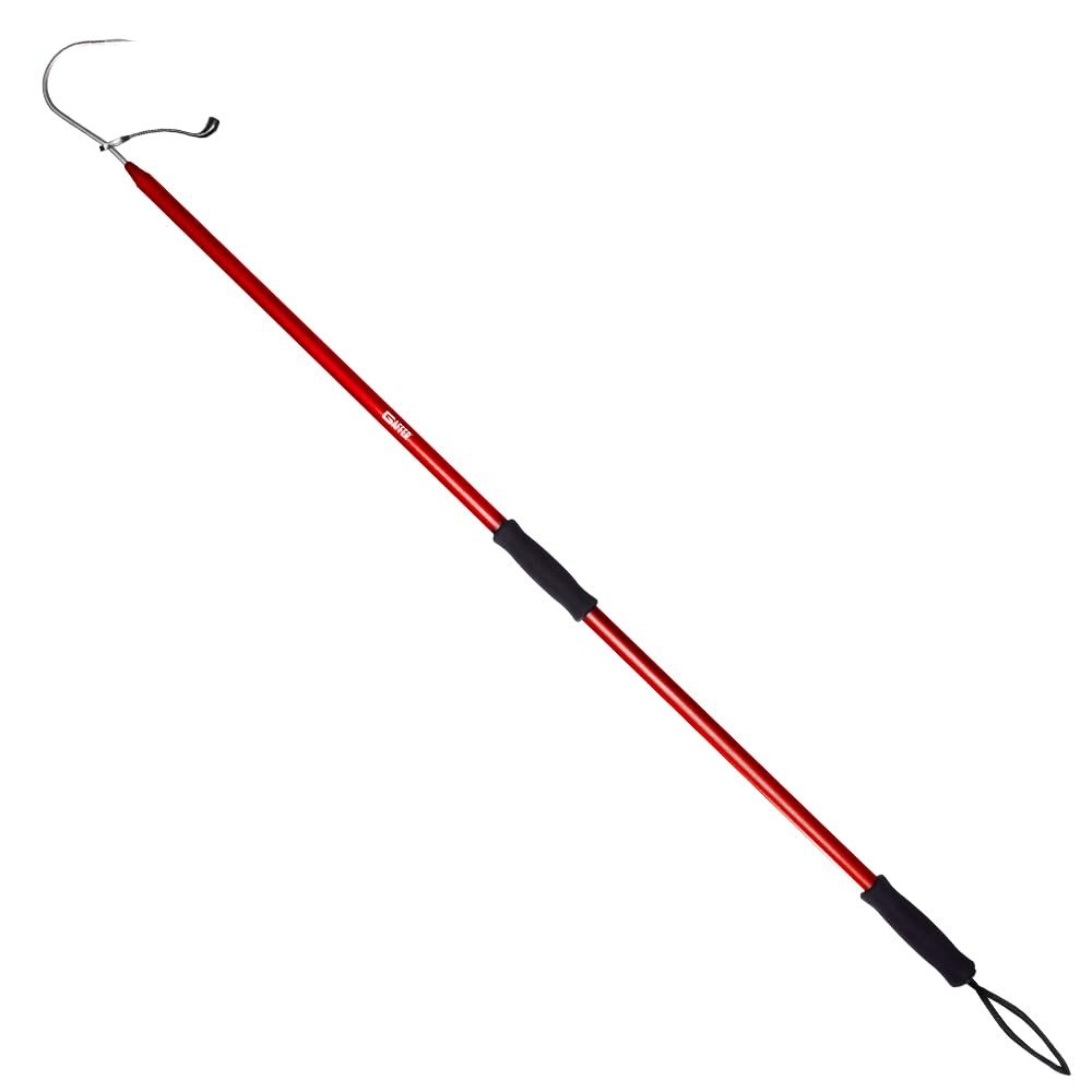 GAFFER SPORTFISHING Aluminum Fish Gaff Hook - Lightweight Fishing Pole with Sharp Stainless Steel Spear Hook - Ergonomic Foam Grips, Secure Lanyard - Saltwater & Freshwater Fishing Gaff - 54" Red