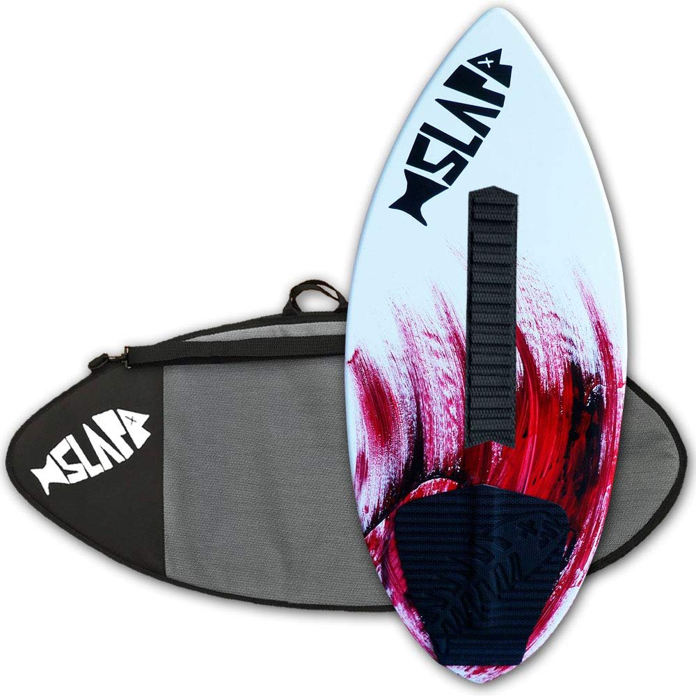 USA Made Slapfish Skimboard - Fiberglass & Carbon - Riders up to 140 lbs - 41" with Traction Deck Grip - Kids & Adults - 4 Colors (Red Board + Arch Bar & Board Bag)