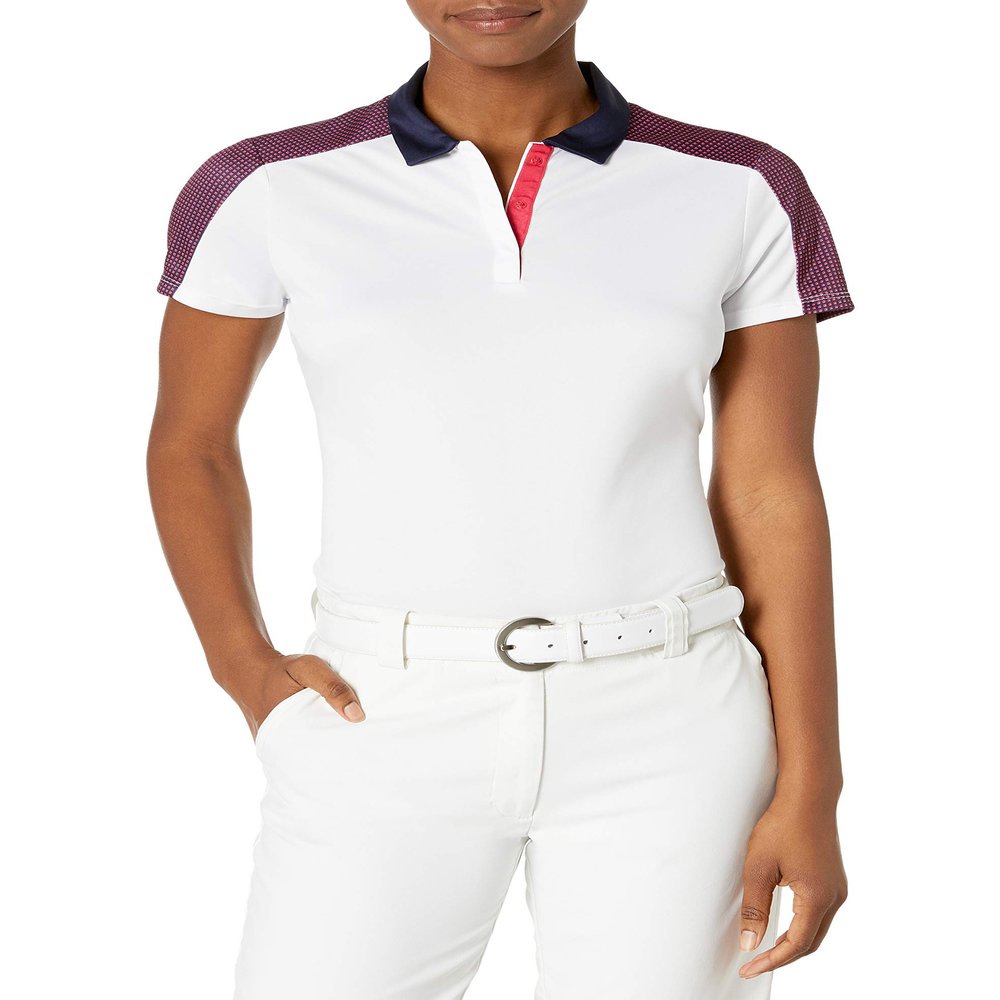 PGA TOUR Women's Mini Grid Print Short Sleeve Golf Shirt, Peacoat, X Large