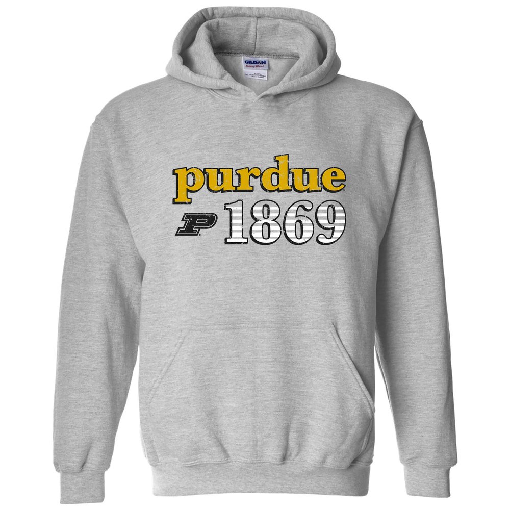AH1177 - Purdue Boilermakers Throwback Year Stripe Hoodie - 3X-Large - Sport Grey