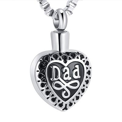 XSMZB Dad in Heart & Mom in Heart Cremation Jewelry for Ashes Keepsake Memorial Pendant Urn Necklace (Dad)