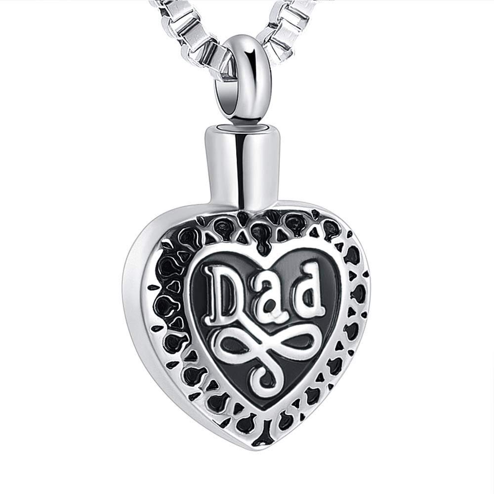 XSMZB Dad in Heart & Mom in Heart Cremation Jewelry for Ashes Keepsake Memorial Pendant Urn Necklace (Dad)