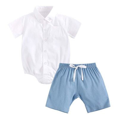 Sanlutoz Cotton Baby Boy Shorts Sets Summer Baby Bodysuits + Shorts 2pcs Casual Baby Set (6-12 months/73cm, 9011-9022-WH)