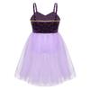 FEESHOW Kids Girls Contemporary Modern Lyrical Dance Costume Ballet Dress Spaghetti Camisole Leotard Ruffle Mesh Skirt Lavender 4 view 2