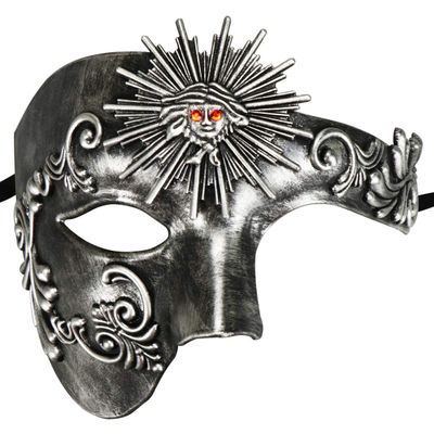 Thmyo Half Face Masquerade Mask, Sun God Greek Style Plastic Party Carnival Halloween Mask (Sun God Antique Silver)