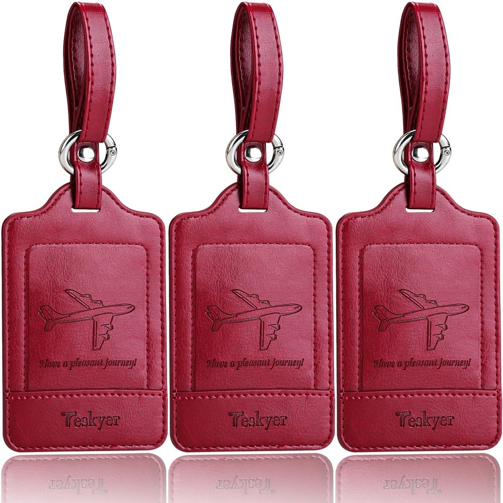 Teskyer Luggage Tags, 3 Pack Premium PU Leather Luggage Tags Privacy Protection Travel Bag Labels Suitcase Tags