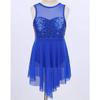 Moily Big Girls Illusion Sweetheart Sequins Lyrical Dance Costume Criss Cross Back Camisole Triangular Skirt Blue 10 view 3
