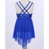 Moily Big Girls Illusion Sweetheart Sequins Lyrical Dance Costume Criss Cross Back Camisole Triangular Skirt Blue 10 view 4