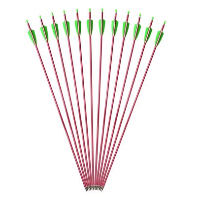 SHARROW 30Inch Archery Aluminum Arrows Target Practice Hunting Arrows Spine 500 with Removable Tips for Compound & Recurve Bow (12 Pcs Red Shaft)