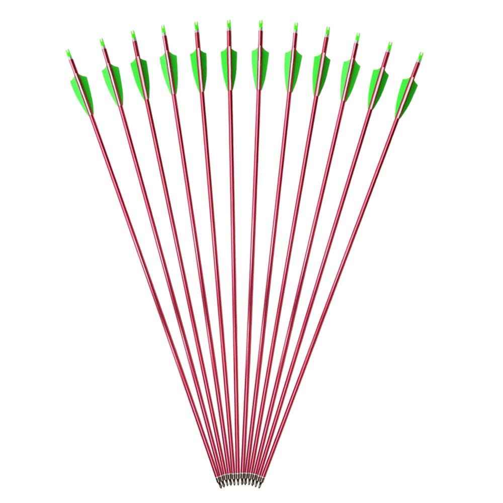 SHARROW 30Inch Archery Aluminum Arrows Target Practice Hunting Arrows Spine 500 with Removable Tips for Compound & Recurve Bow (12 Pcs Red Shaft)