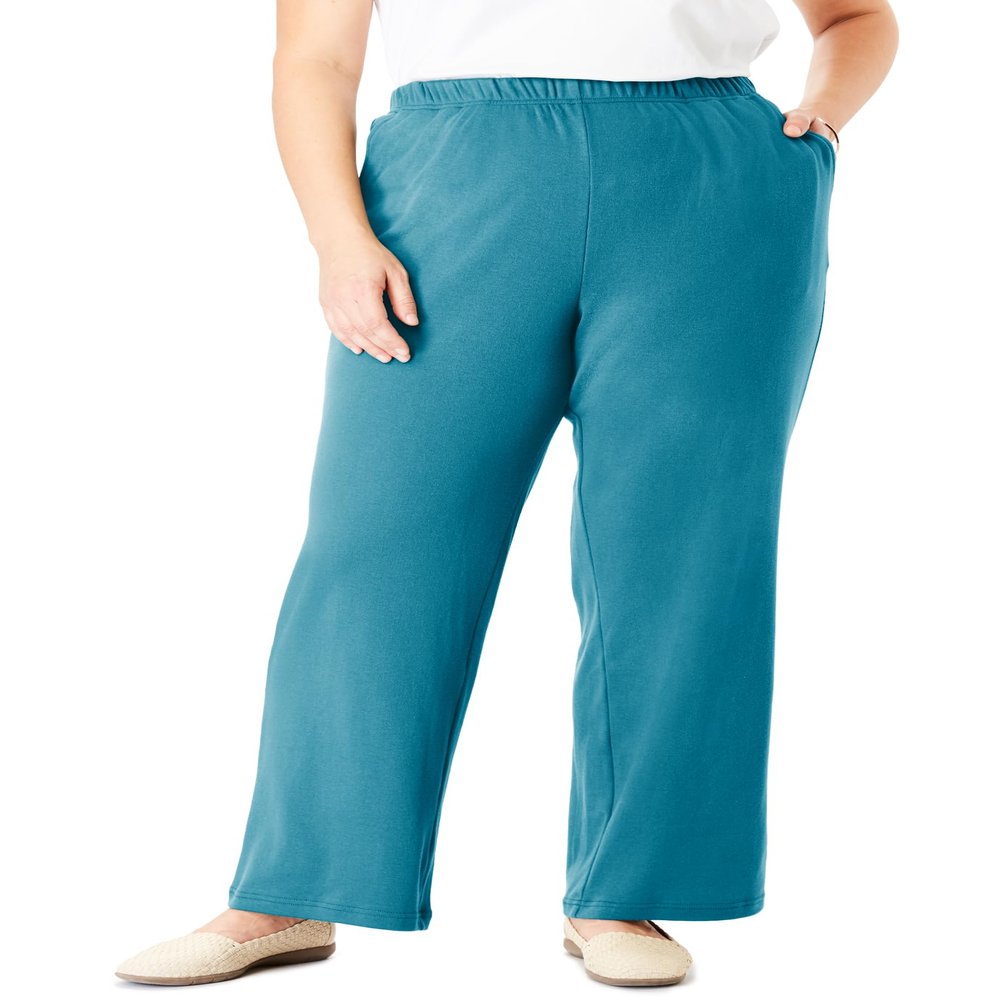 Woman Within Plus Size 7-Day Knit Wide-Leg Pull-On Pants - 4X, Deep Teal