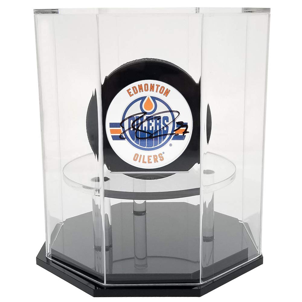 OnDisplay Deluxe UV-Protected Hockey Puck Display Case - Octagon Black Base