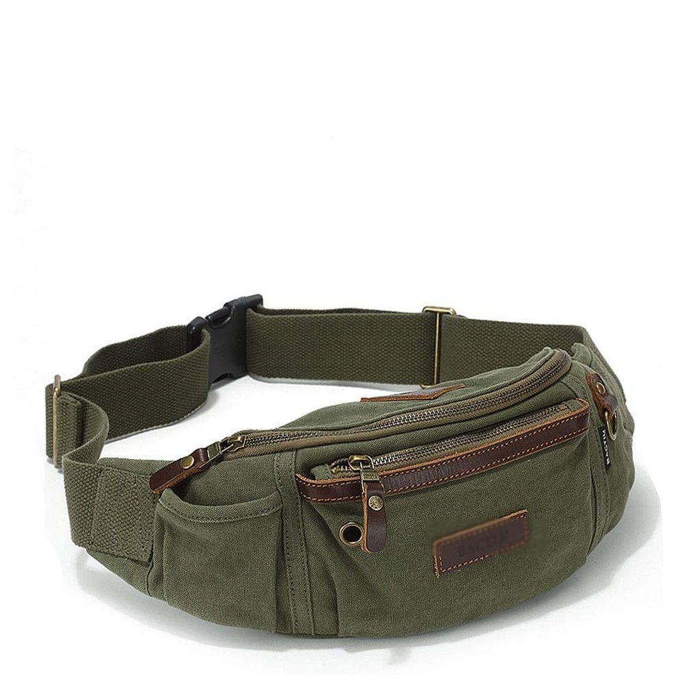 Sports Pockets Men's Sports Bag Multi-Function Fanny Pack Large-Capacity Waist Bag Canvas HW-25 (Green)