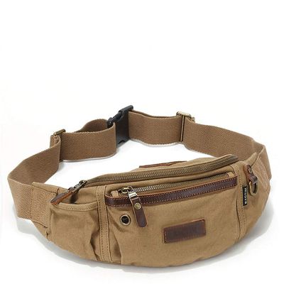 Chest Bag Men's Messenger Bag Large Capacity Fanny Pack Canvas Pockets Unisex Waist Pack Multi-Function K-33 (Brown)