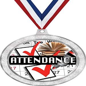 Attendance Medal, 2 1/2" Silver Glitter Perfect Attendance Medals, Great Attendance Awards 50 Pack Prime