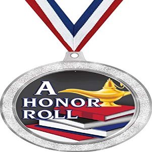 Honor Roll Medal, 2 1/2" Silver Glitter A Honor Roll Medals, Great Honor Roll Awards 100 Pack