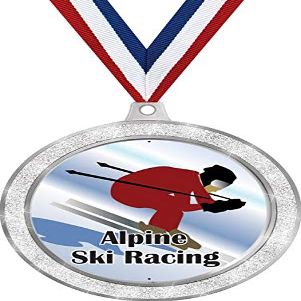 Alpine Ski Racing Medal, 2 1/2" Silver Glitter Downhill Skiing Medals, Great Alpine Skiing Awards 50 Pack Prime