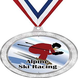Alpine Ski Racing Medal, 2 1/2" Silver Glitter Downhill Skiing Medals, Great Alpine Skiing Awards 50 Pack Prime