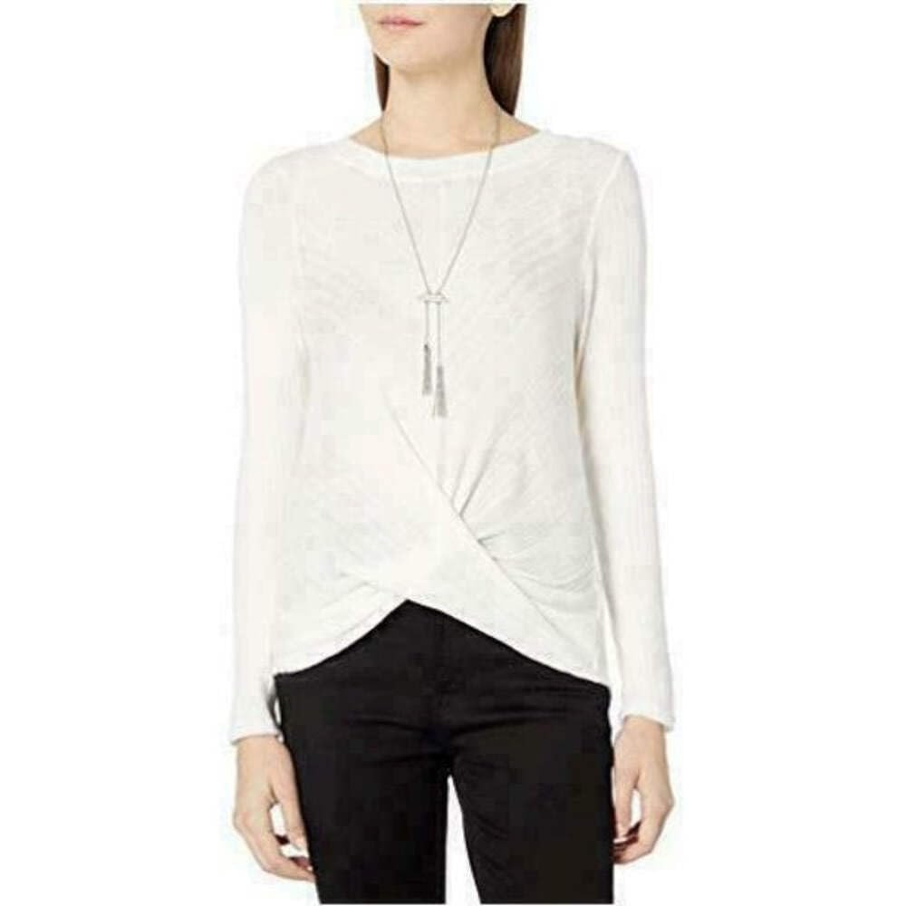 A. Byer Women's Twist Front Pullover Top, Off White, L