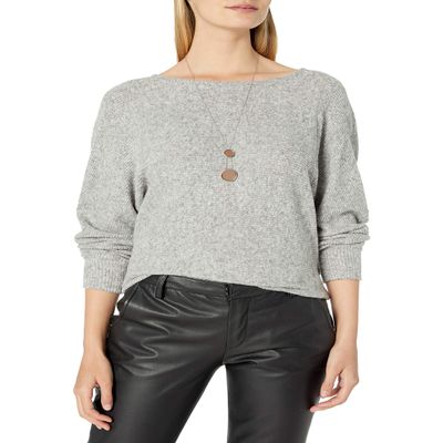 A. Byer Women's Long Sleeve Scoop Neck Top (Junior's), Heather Grey, M