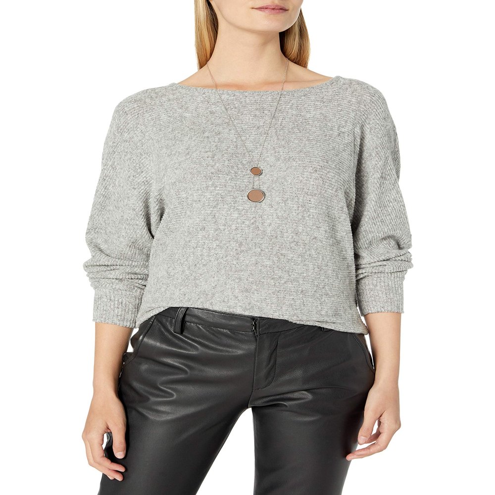 A. Byer Women's Long Sleeve Scoop Neck Top (Junior's), Heather Grey, M