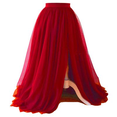 EllieHouse Adult Bride Split Long Maxi Prom Party Evening Tulle Skirt Red XXL
