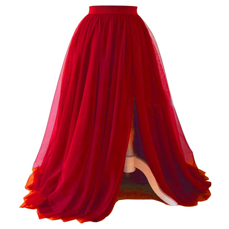 EllieHouse Adult Bride Split Long Maxi Prom Party Evening Tulle Skirt Red XXL