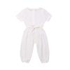 Mubineo Toddler Baby Girl Summer Fall Basic Plain Short Sleeve Cotton Linen Drawstring Romper Jumpsuit (White, 2-3T) view 1