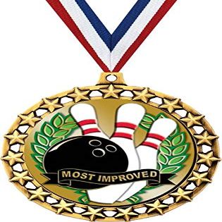 Bowling Medal, 2 1/2" Galaxy Star Bowling Most Improved Medals, Great Bowling Awards 50 Pack Prime