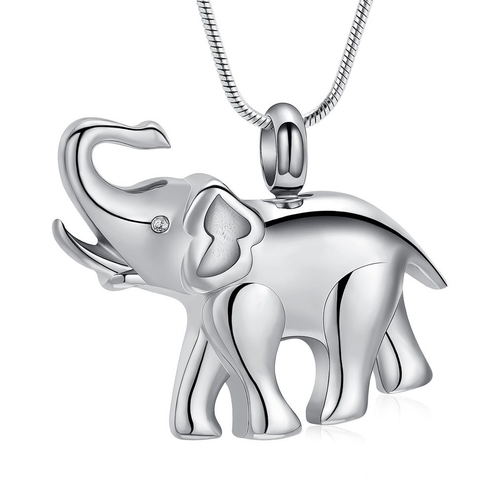 Elephant Urn Necklace for Ashes Animal Cremation Jewelry for Women Men Stainless Steel Memorial Necklaces Ash Holder for Human Pets Keepsake Jewelry with Filler Tool (Silver)