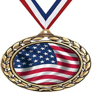American Flag Medals - 2 1/2" Laurel Wreath USA Flag Medal - Great Patriotic Awards for Kids 50 Pack Prime