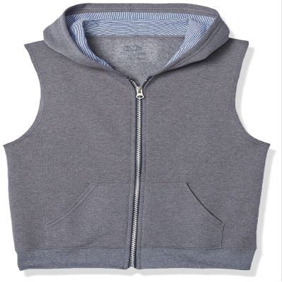 Fruit of the Loom Boys' Fleece Full Zip Sleeveless Vest, CHARCOAL HEATHER/TIMES SQUARE NAVY STRIPE, Medium