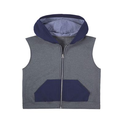 Fruit of the Loom Boys' Fleece Full Zip Sleeveless Vest, Charcoal Heather/Ghost Times Square Navy Stripe, 2X-Large
