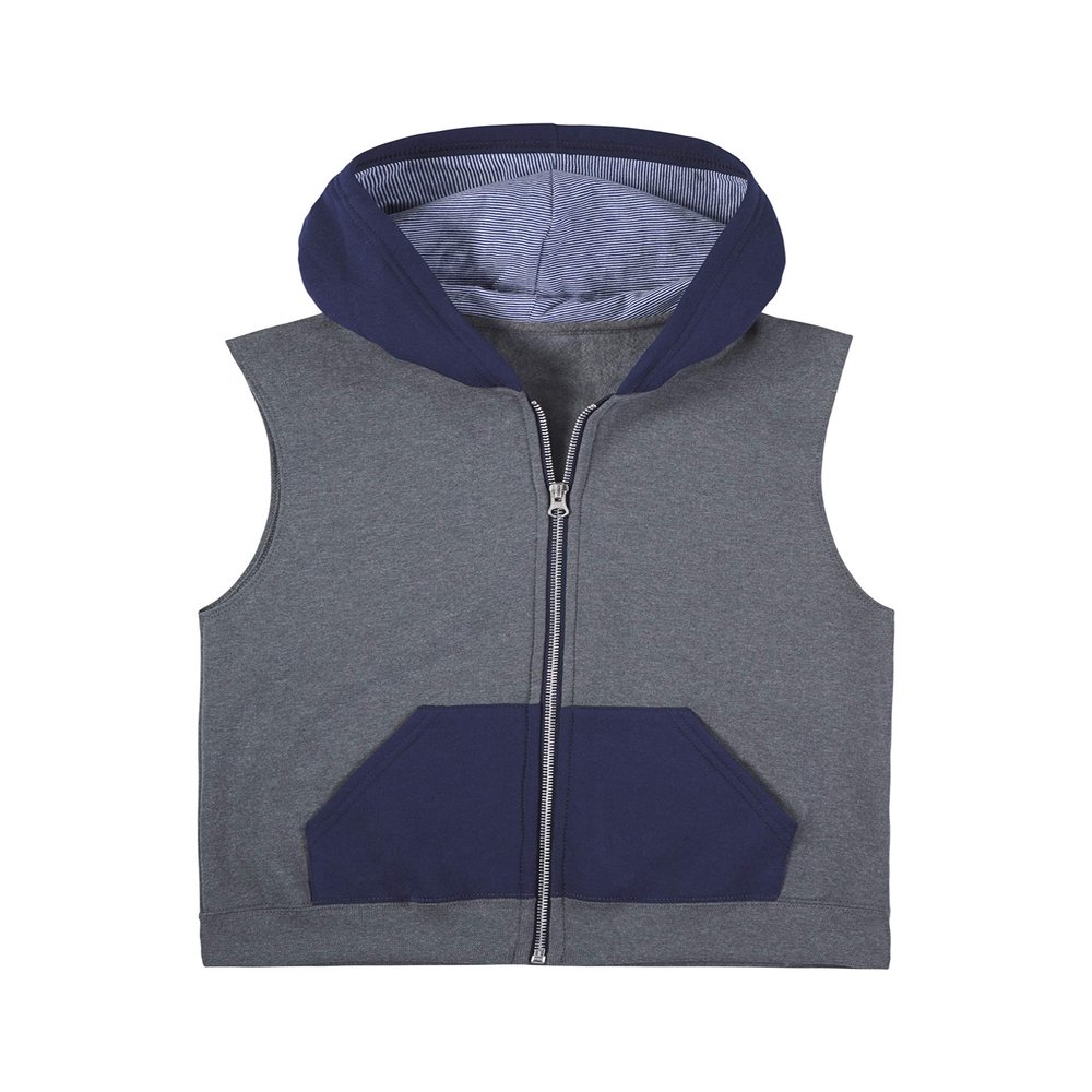 Fruit of the Loom Boys' Fleece Full Zip Sleeveless Vest, Charcoal Heather/Ghost Times Square Navy Stripe, 2X-Large