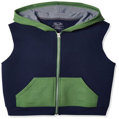Fruit of the Loom Boys' Fleece Full Zip Sleeveless Vest, GHOST NAVY/GAMETIME GREEN/CHARCOAL HEATHER, X-Small